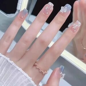 BEAUTIFUL NAIL 3D Butterfly and Pearl Design Press-On Nails